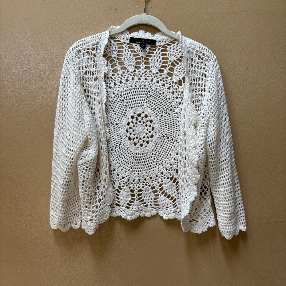 Fever Hand Crochet Grannycore Cottagecore Open Front Sweater Size M